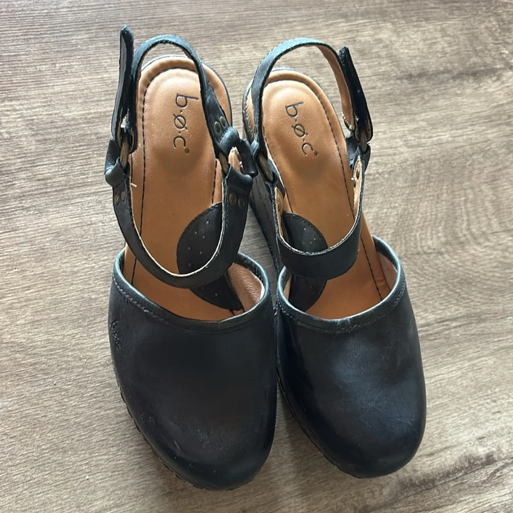 BOC Black Leather Wedge Clogs - Picture 3 of 9